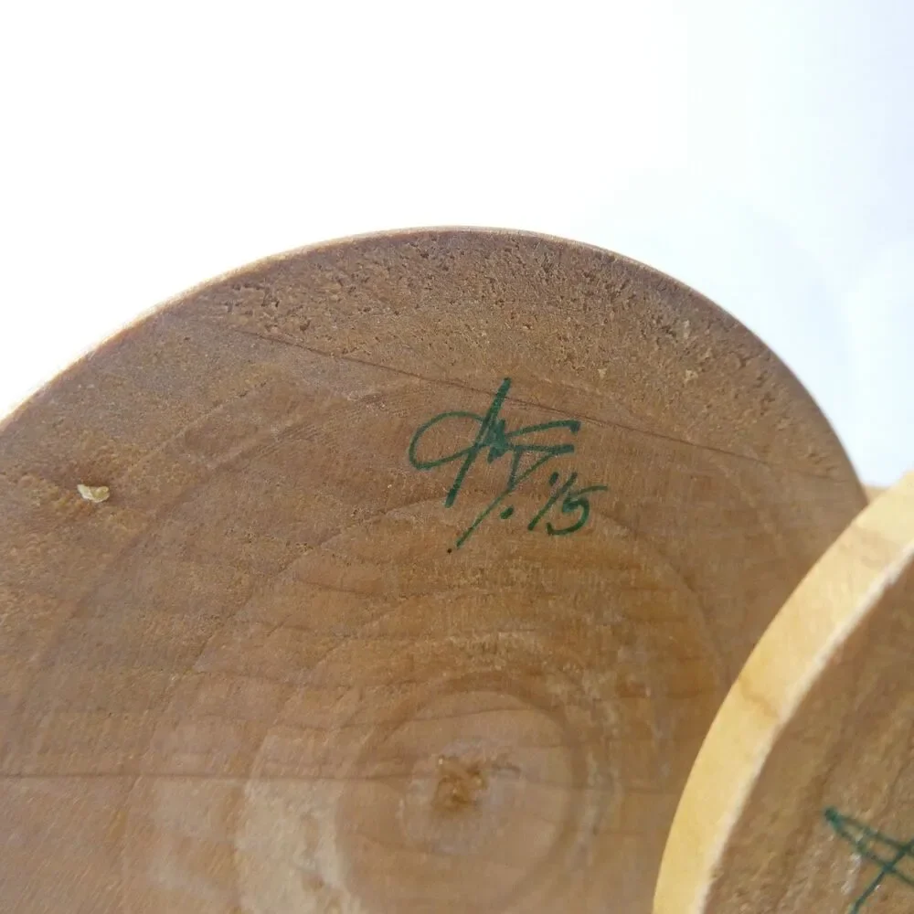 3 Turned Wood Stem Martini Glasses Signed Handmade Wooden